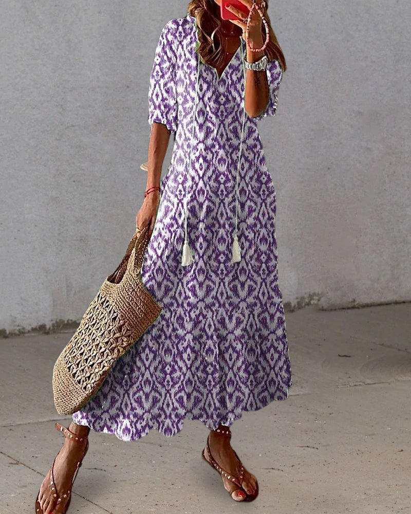 Boho Vintage V-Neck Printed Dress