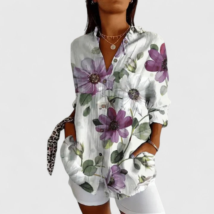 Floral Elegance Button-Up Blouse
