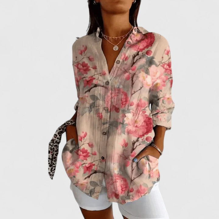 Floral Elegance Button-Up Blouse