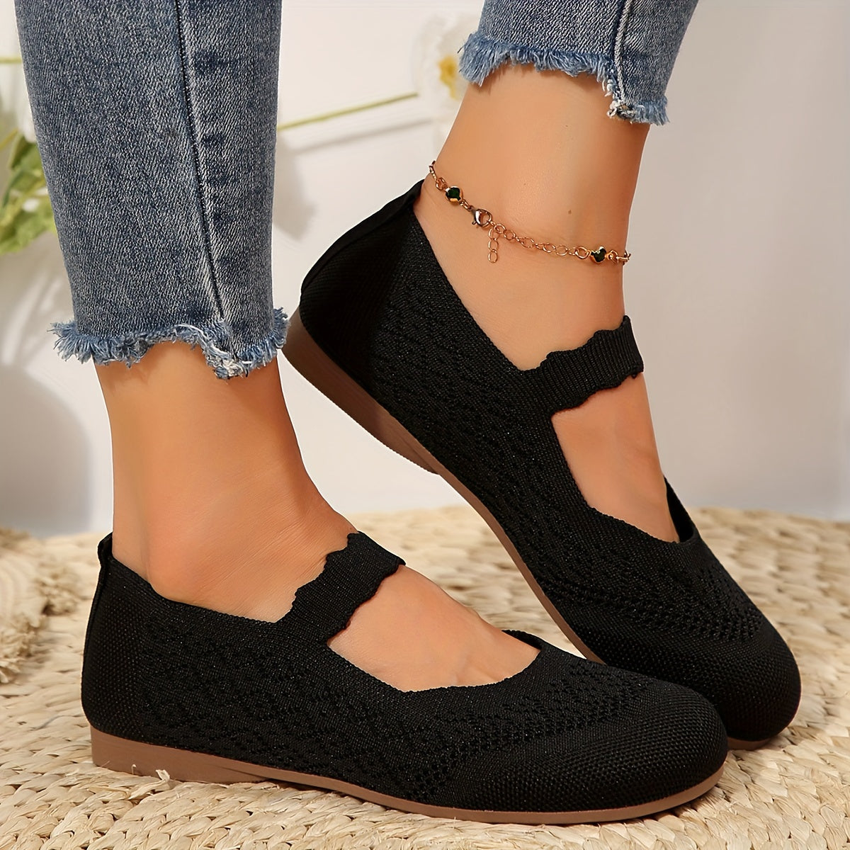 All-Season Knit Mary Jane Flats