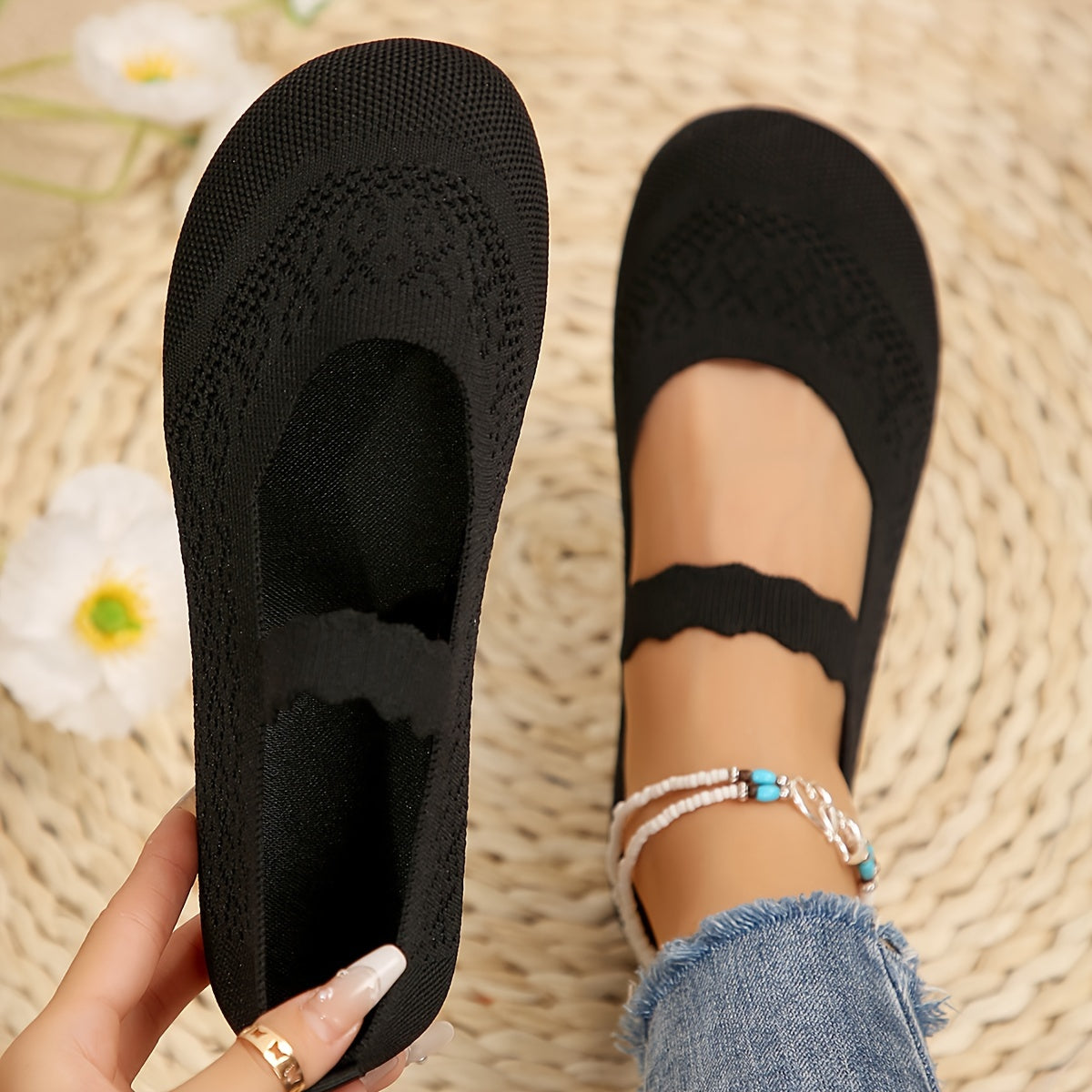 All-Season Knit Mary Jane Flats