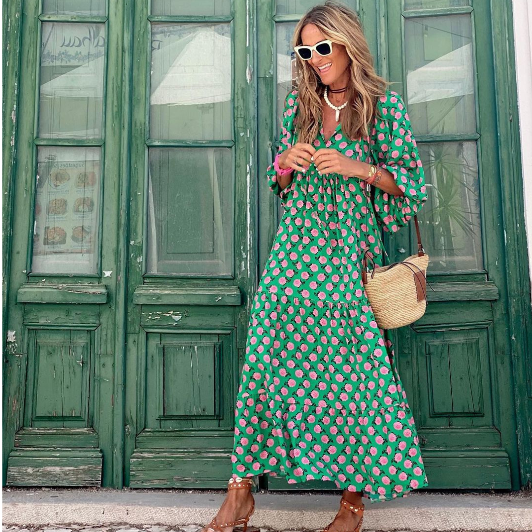 Geometric Print High-Low Dress