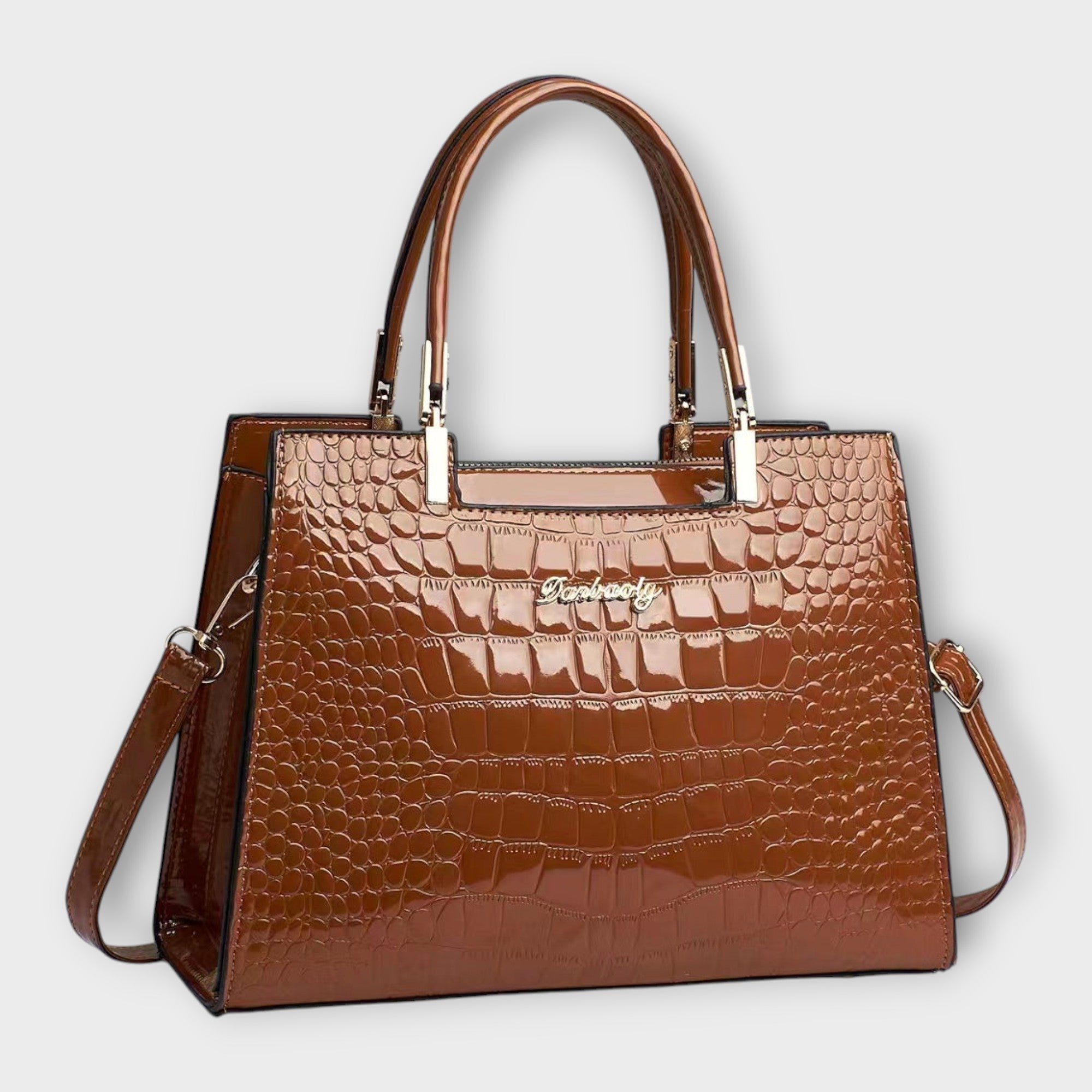 Crocodile Texture Glossy Handbag