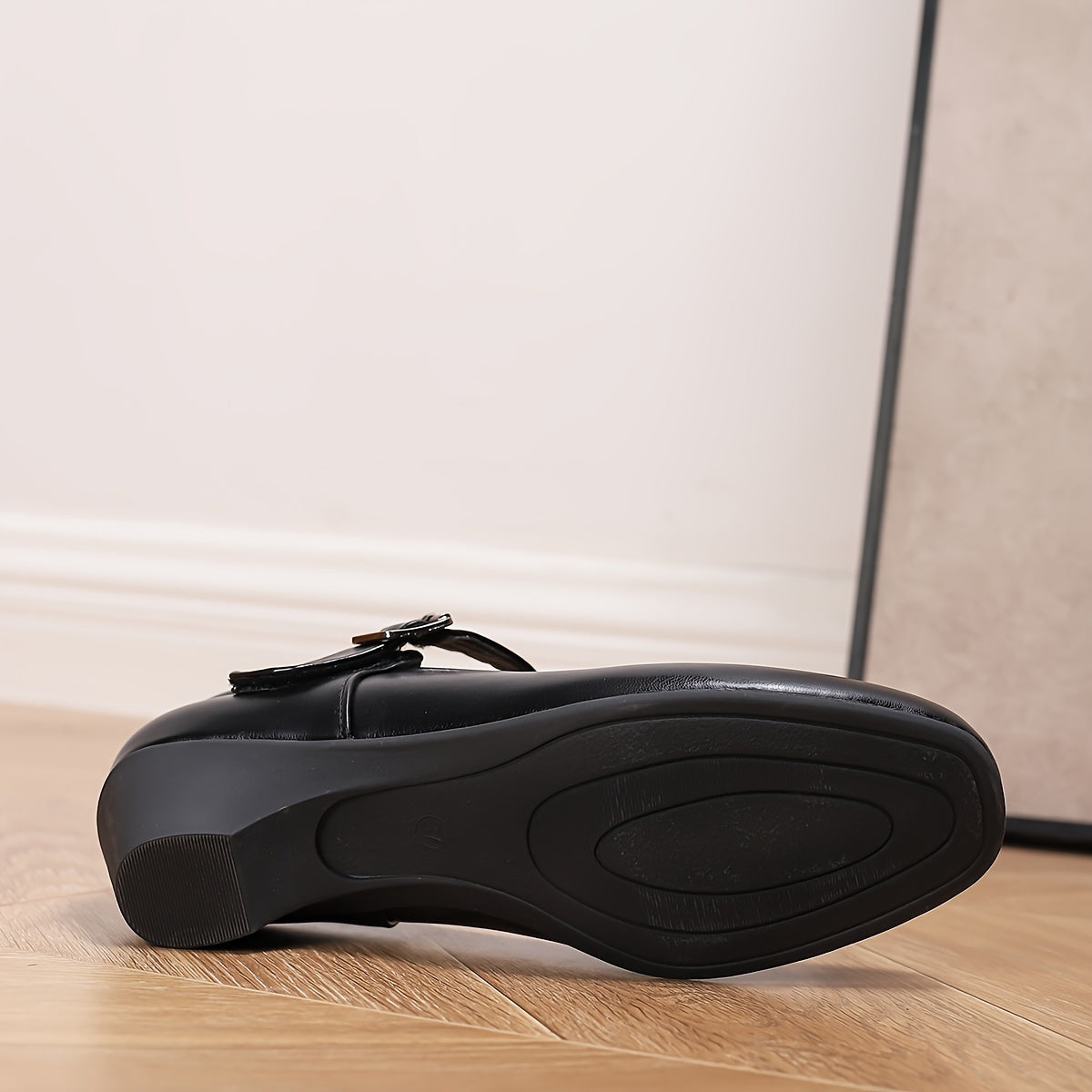 Black Leather Block Heel Mary Janes