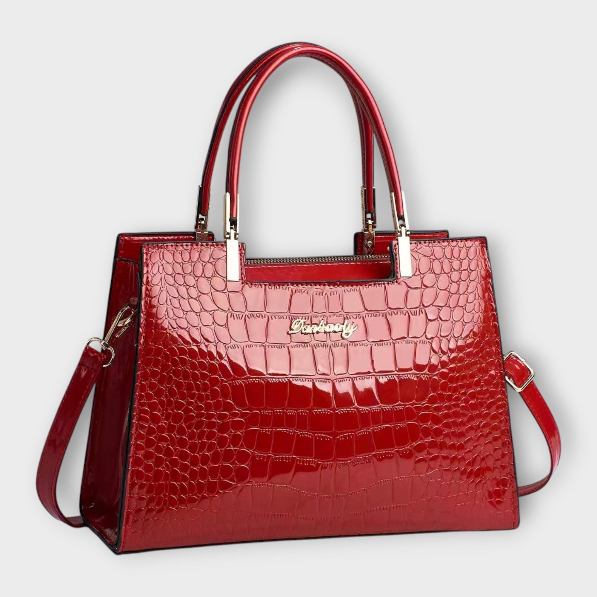 Crocodile Texture Glossy Handbag
