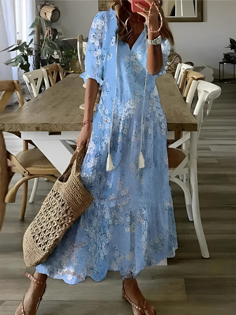 Boho Vintage V-Neck Printed Dress