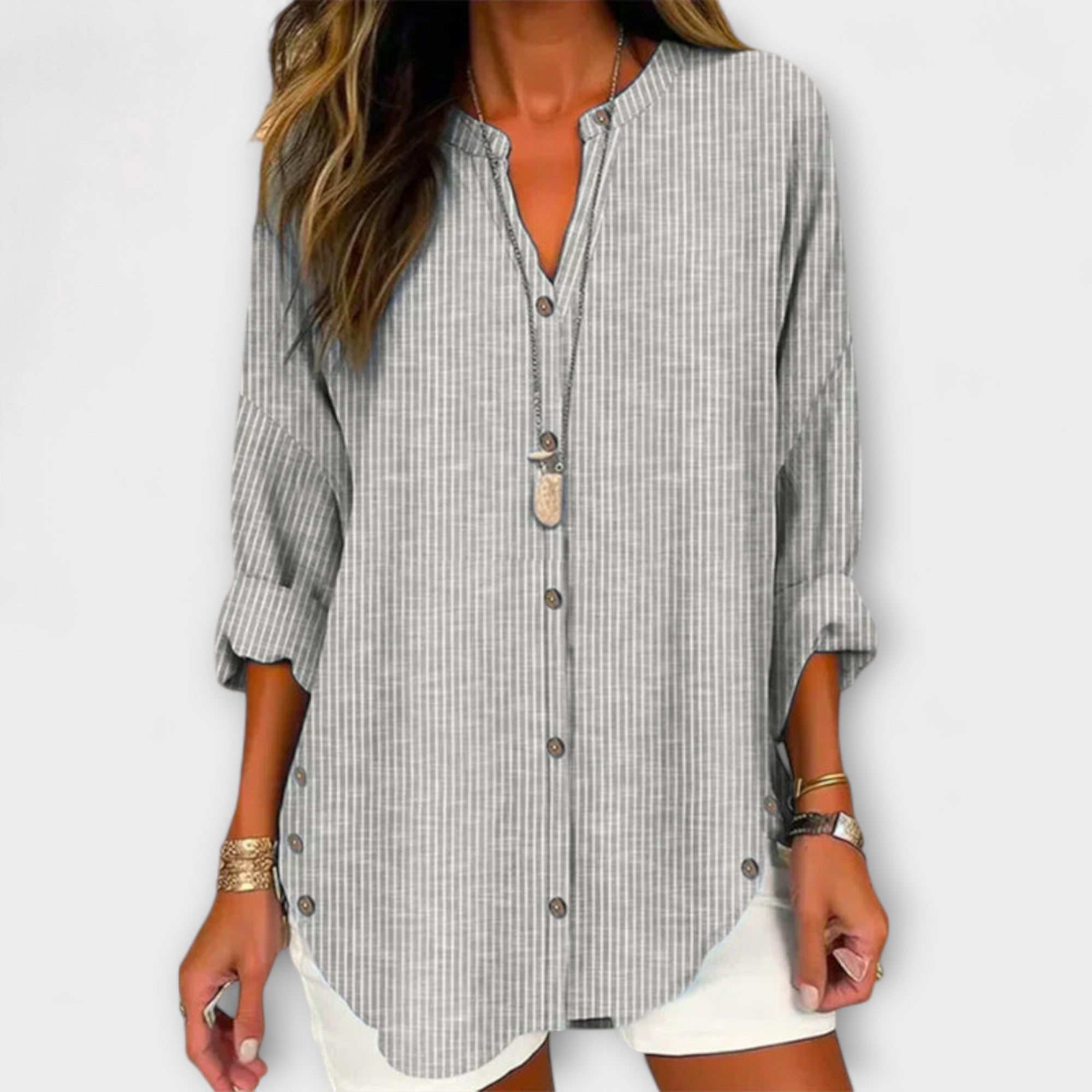 Stylish V-Neck Top with Classic Stripe Pattern
