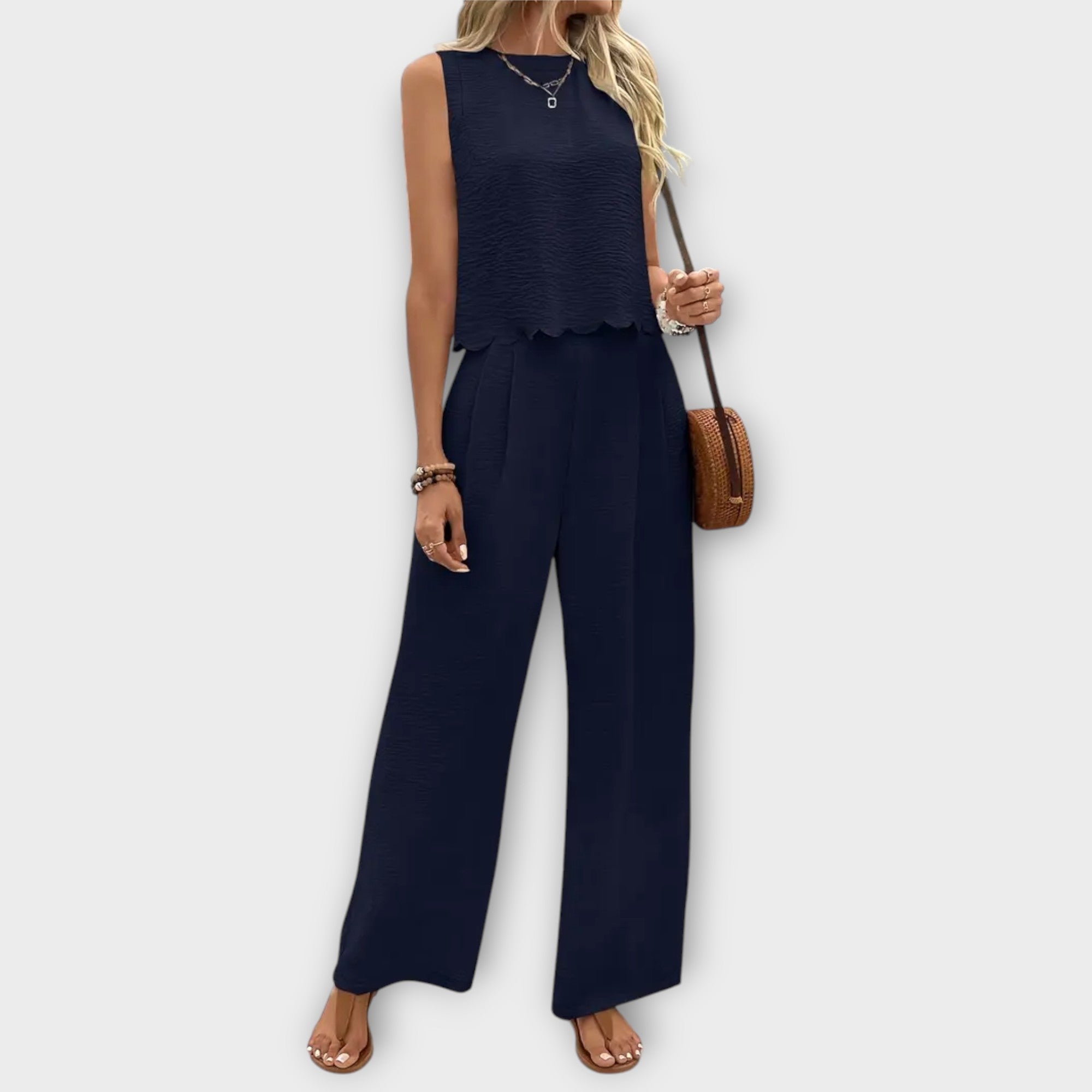 Vest with Petal Trim & Long Pants