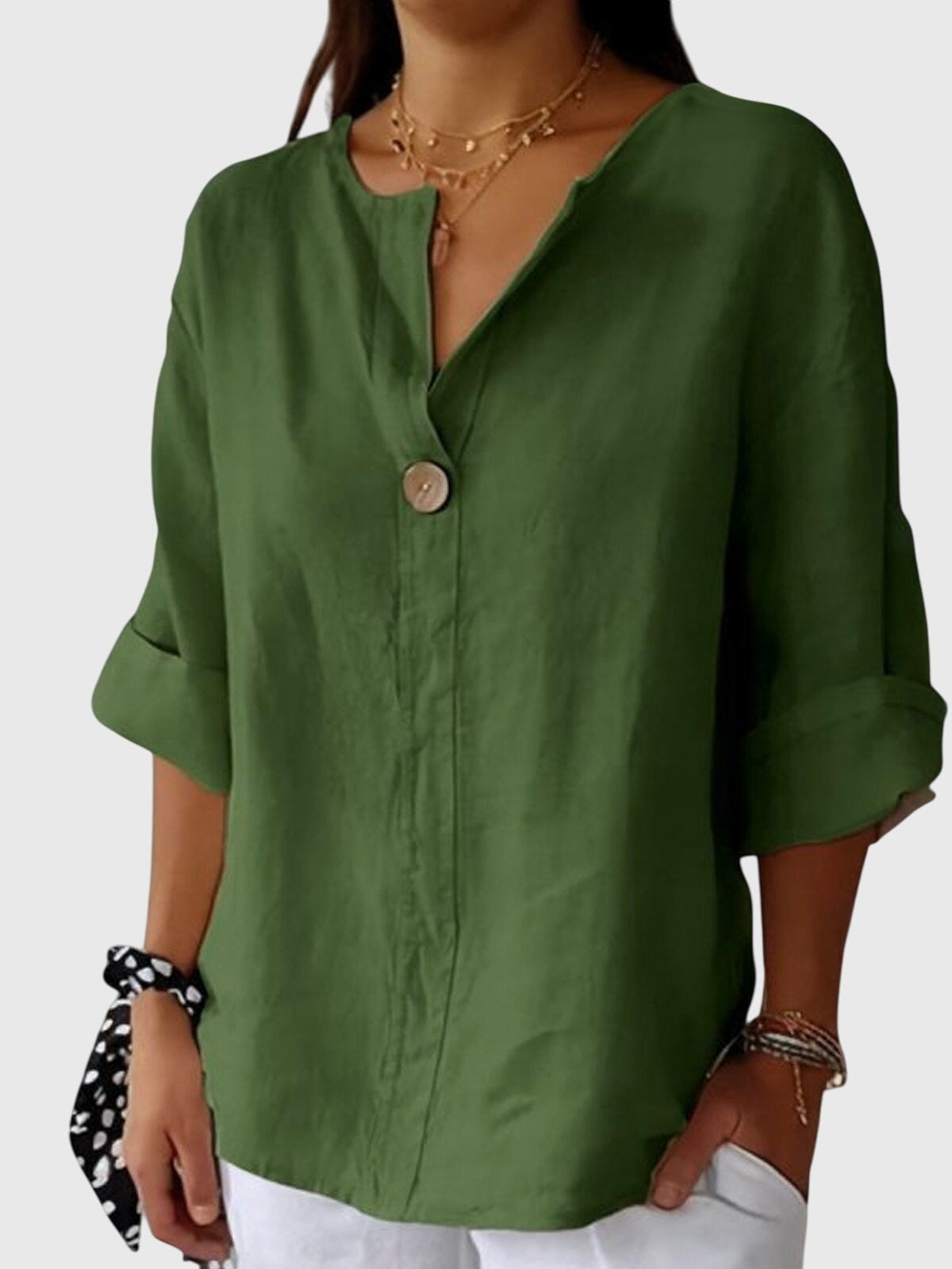 Elegant Ease Button Blouse