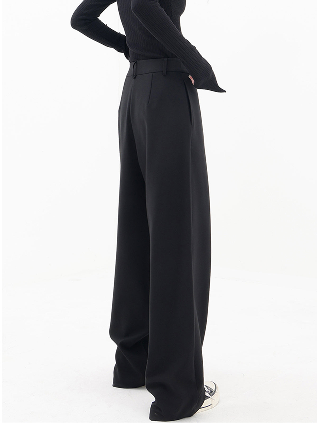 Asymmetrical Layered Button Wide-Leg Dress Pants