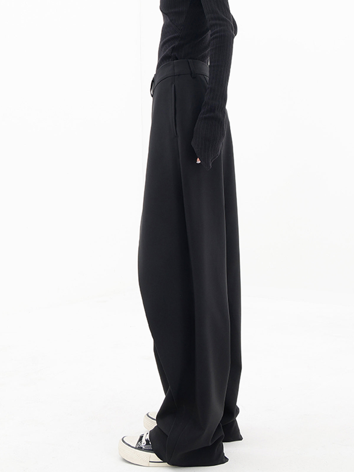 Asymmetrical Layered Button Wide-Leg Dress Pants
