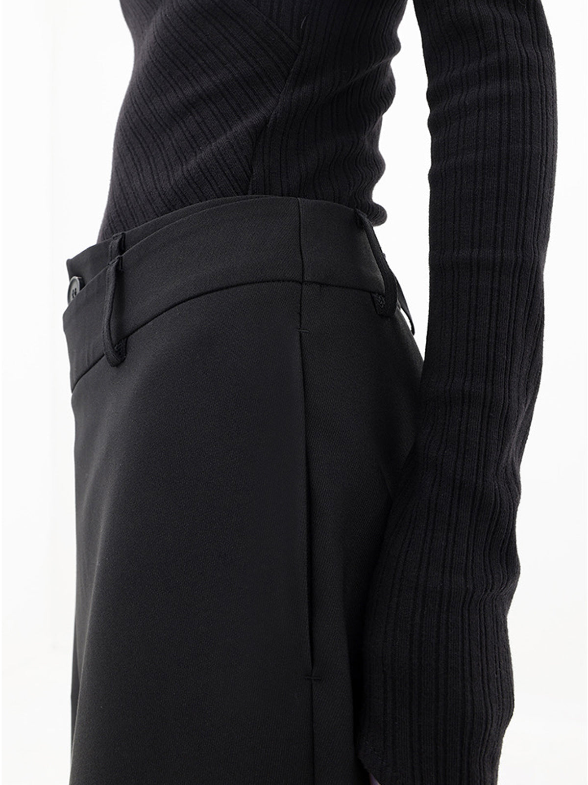 Asymmetrical Layered Button Wide-Leg Dress Pants