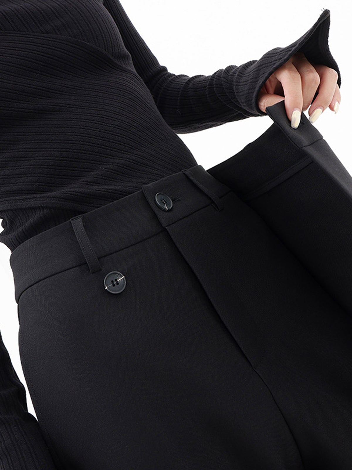 Asymmetrical Layered Button Wide-Leg Dress Pants