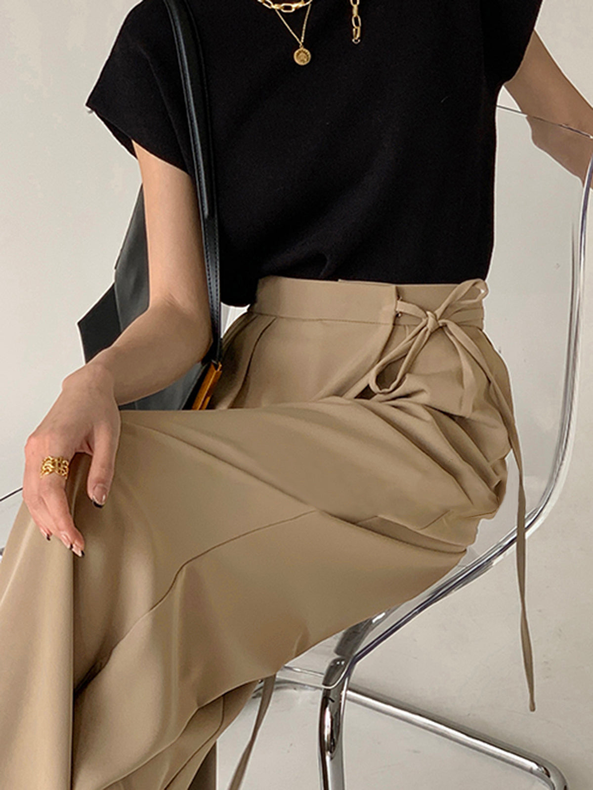 Flowy Wide Leg Dress Pants with Tie Waist