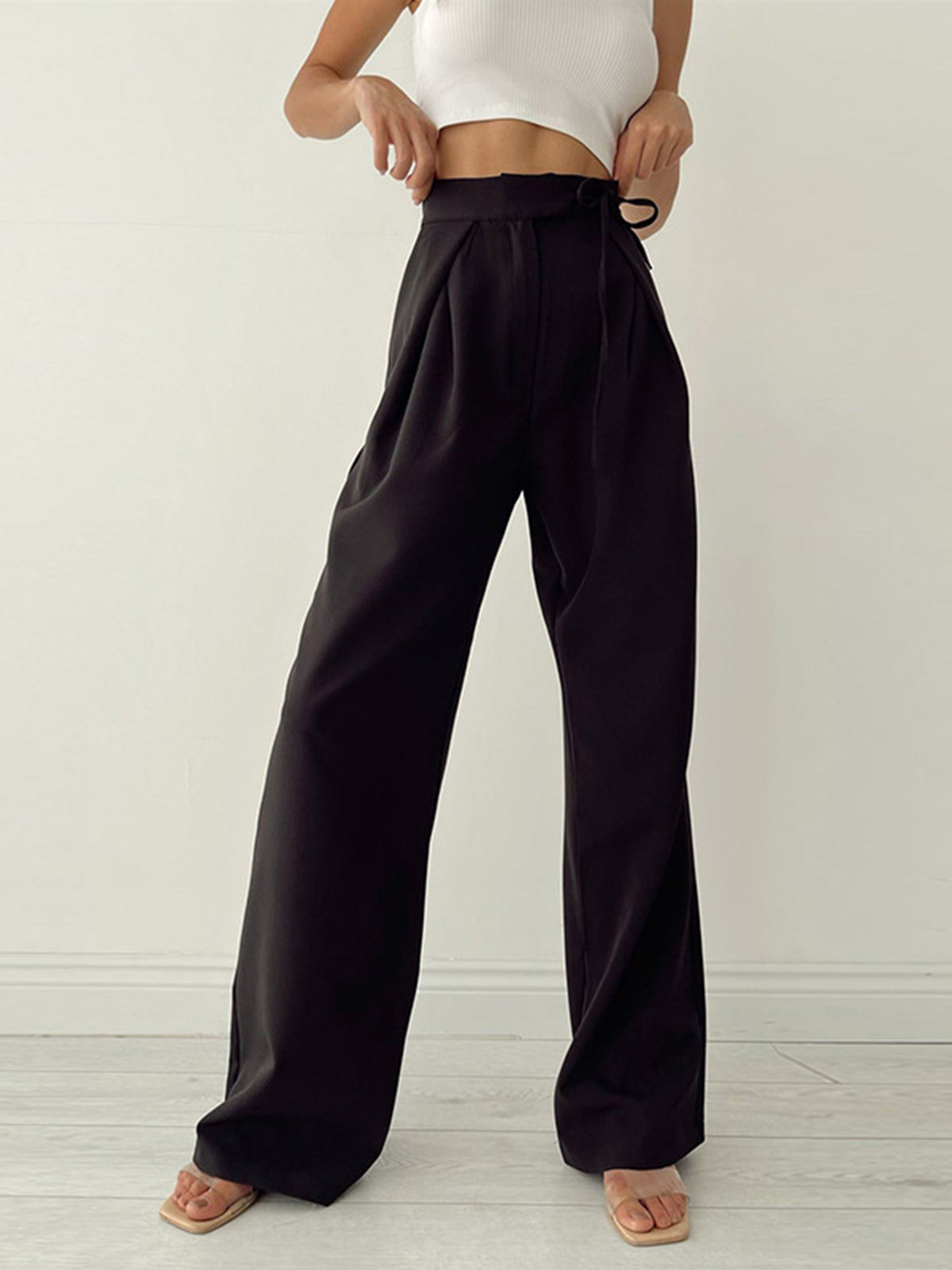 Wide Leg Palazzo Trousers with Ties