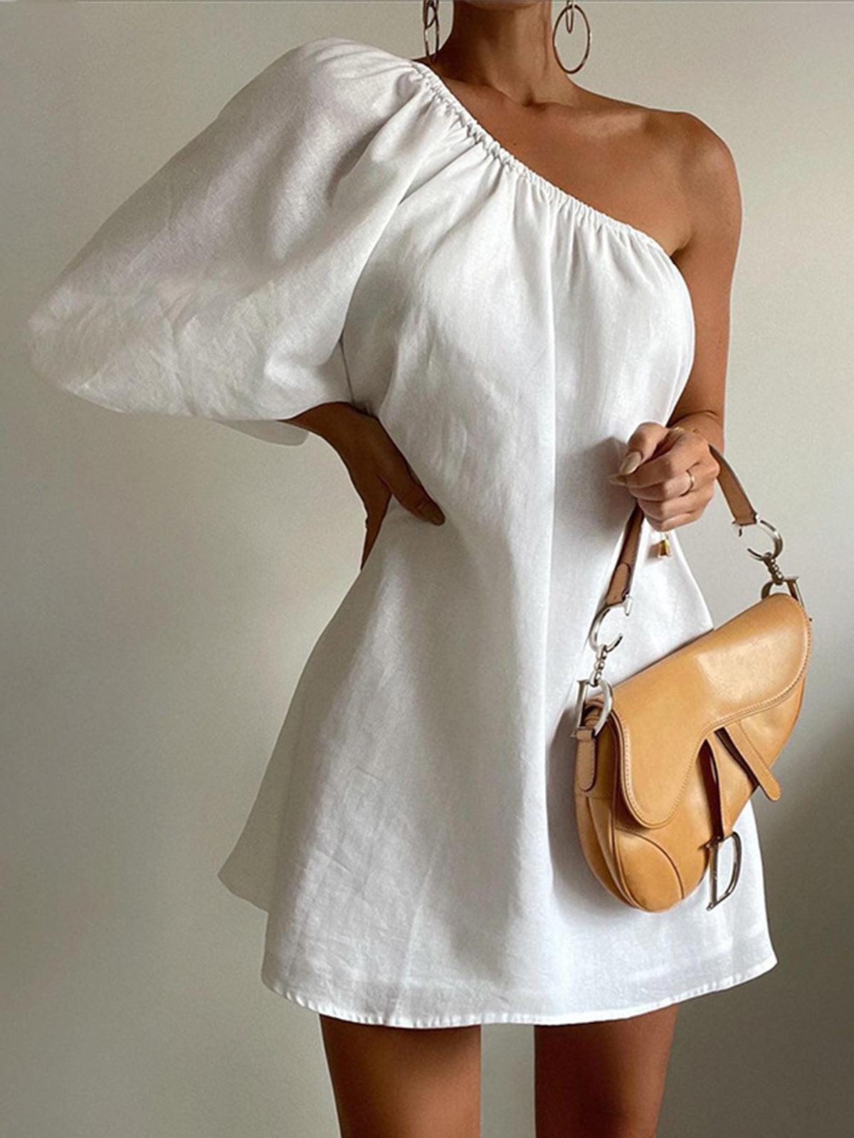 Aegean Cotton Linen One-Shoulder Short Dress