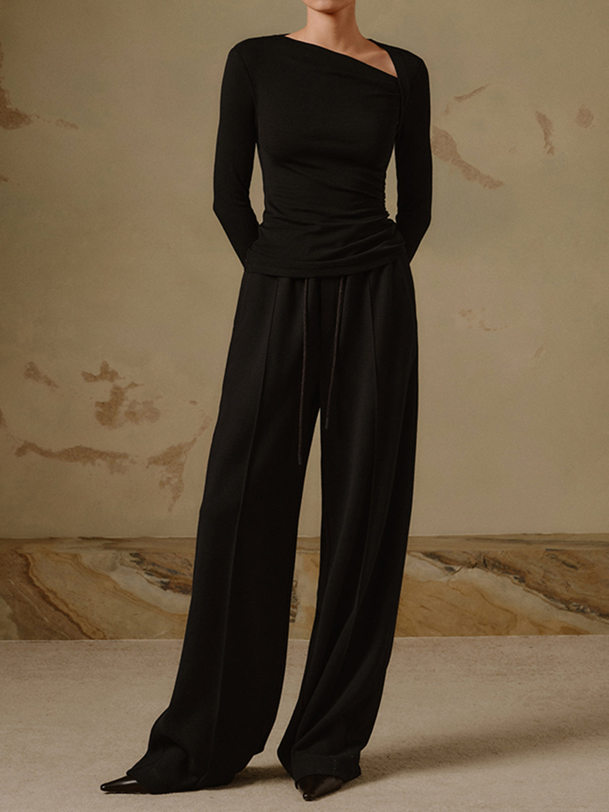 Asymmetric Ribbed Knit Long Sleeve Shirt