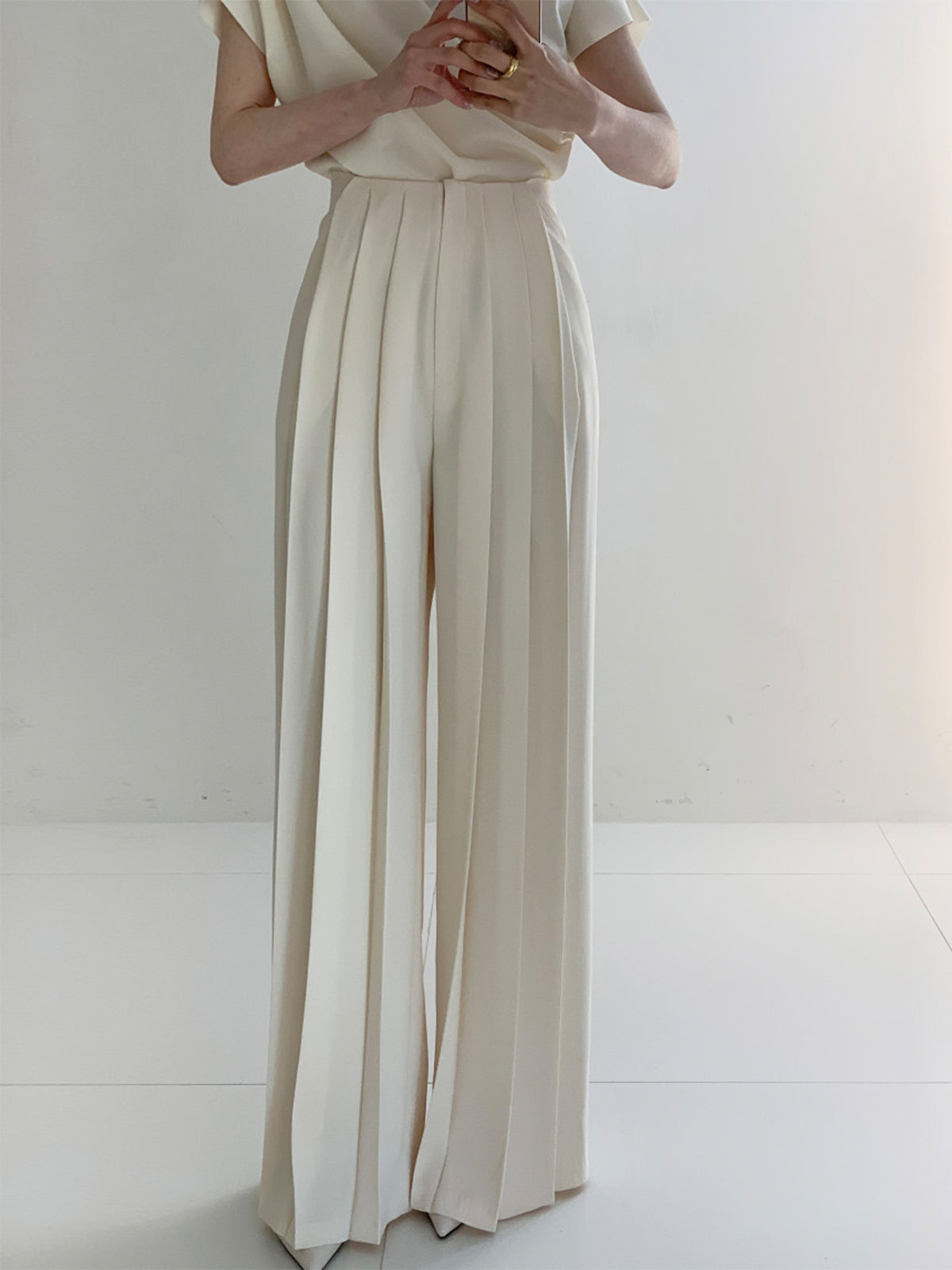 Pleated High-Waisted Wide-Leg Pants