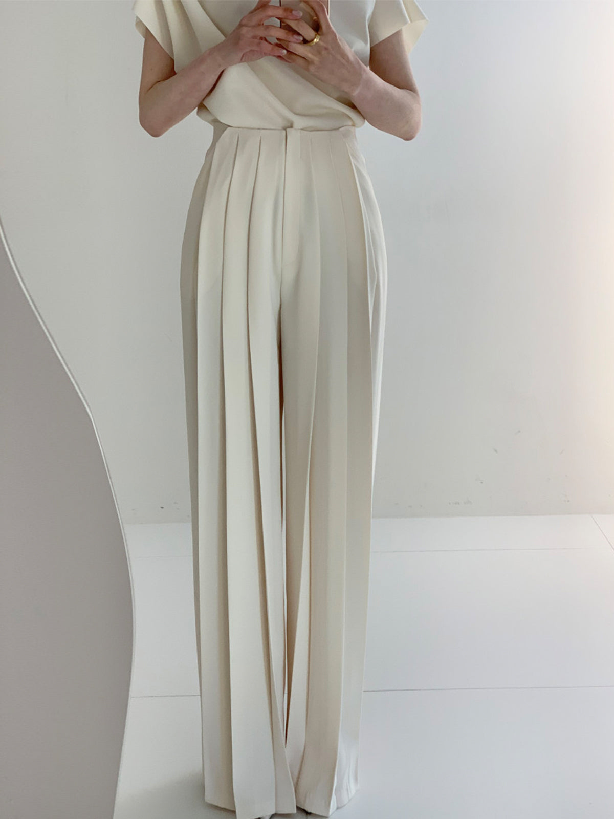 Pleated High-Waisted Wide-Leg Pants
