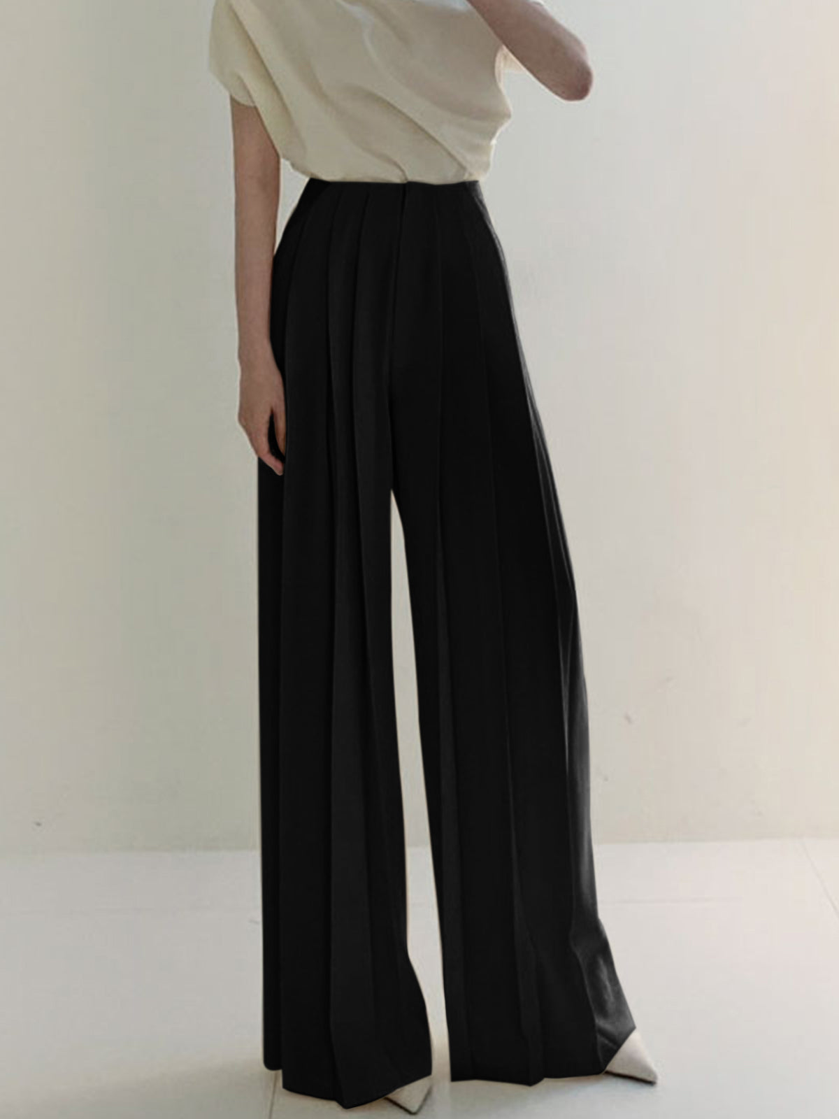 Pleated High-Waisted Wide-Leg Pants