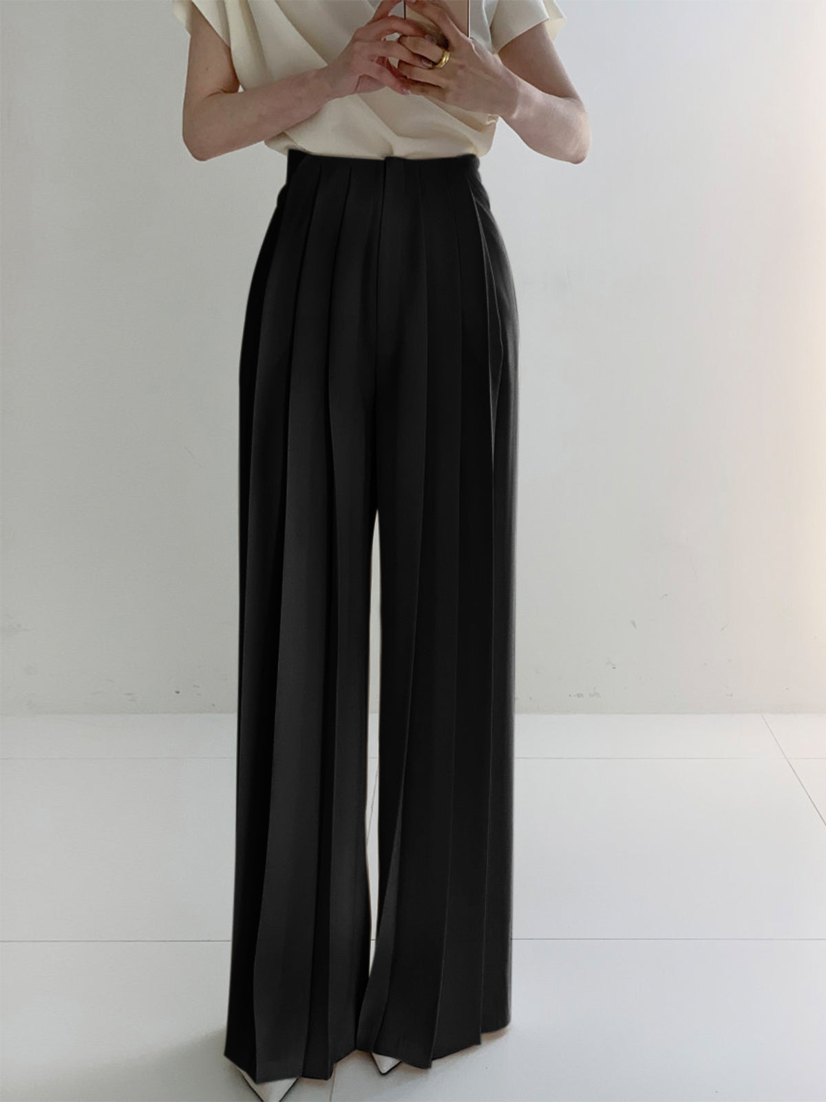 Pleated High-Waisted Wide-Leg Pants