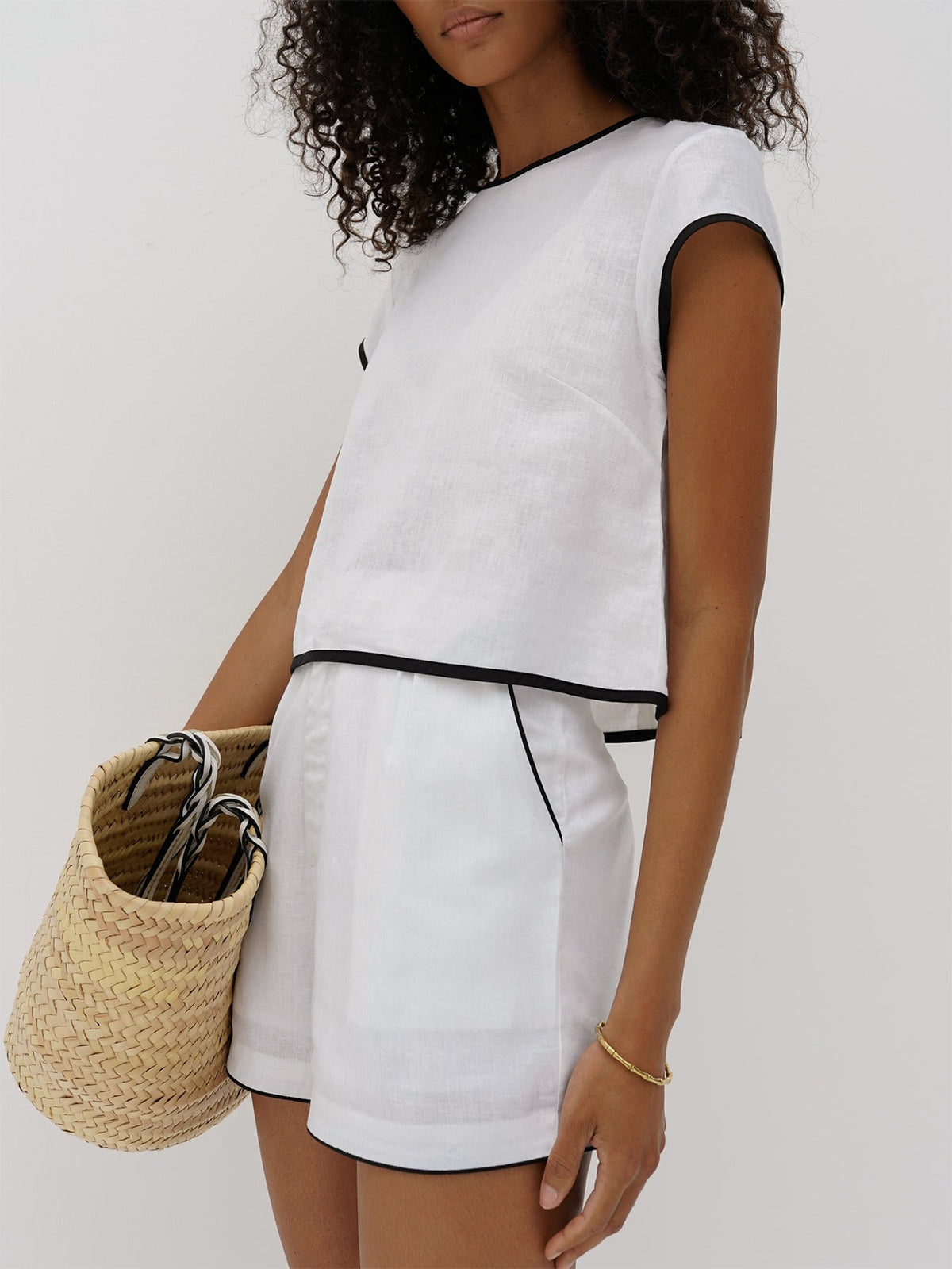 Cotton Shorts Set with Contrast Trim