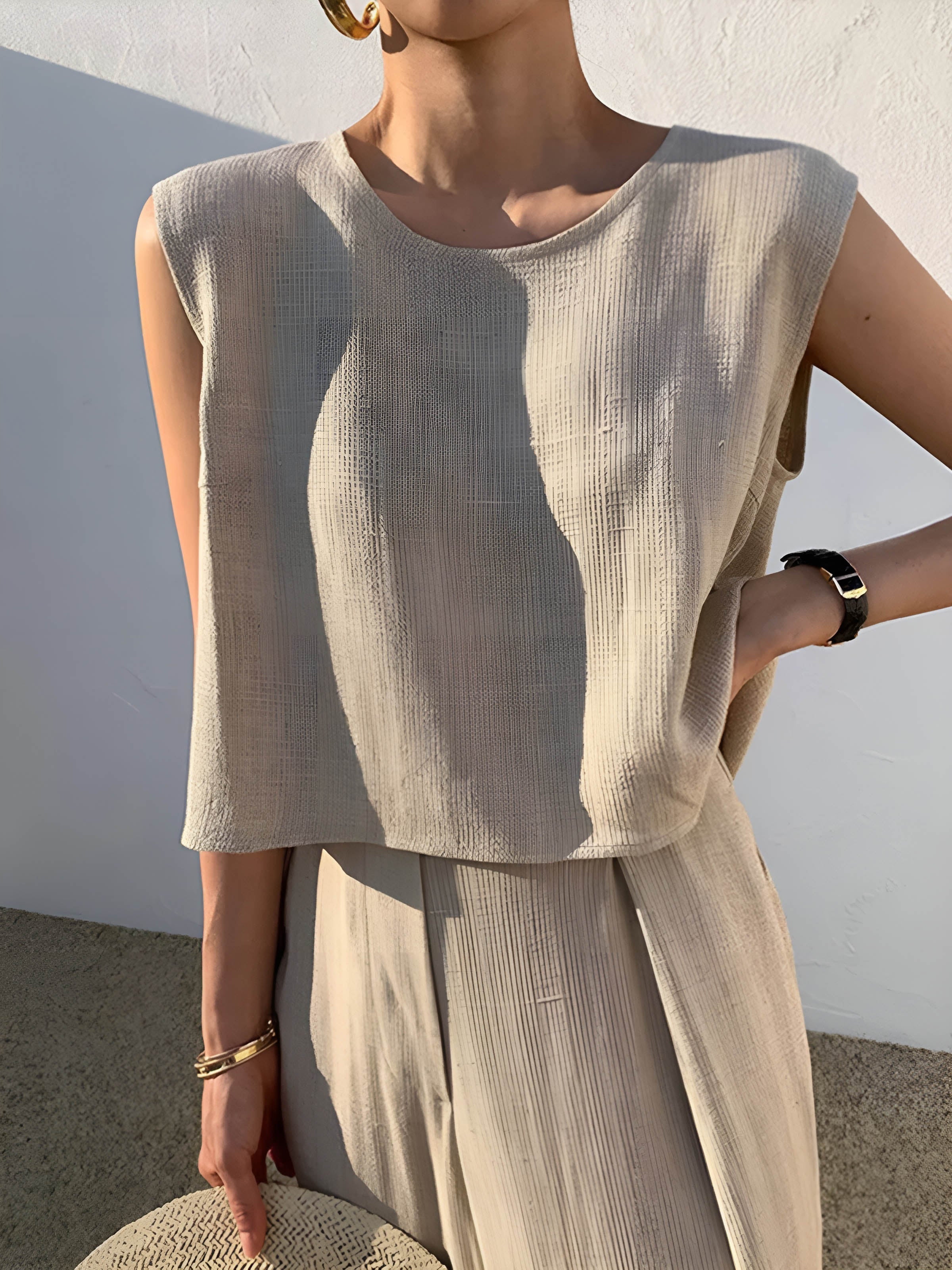 Linen Blend Casual Pants Set