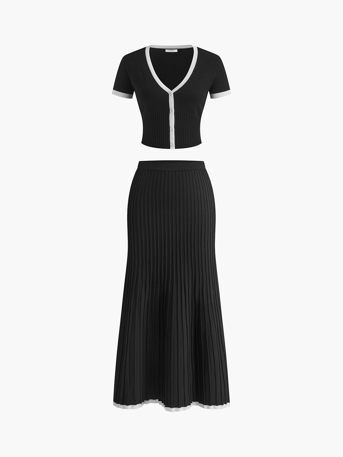 Minimalist Sweater Skirt Set with Contrast Trim