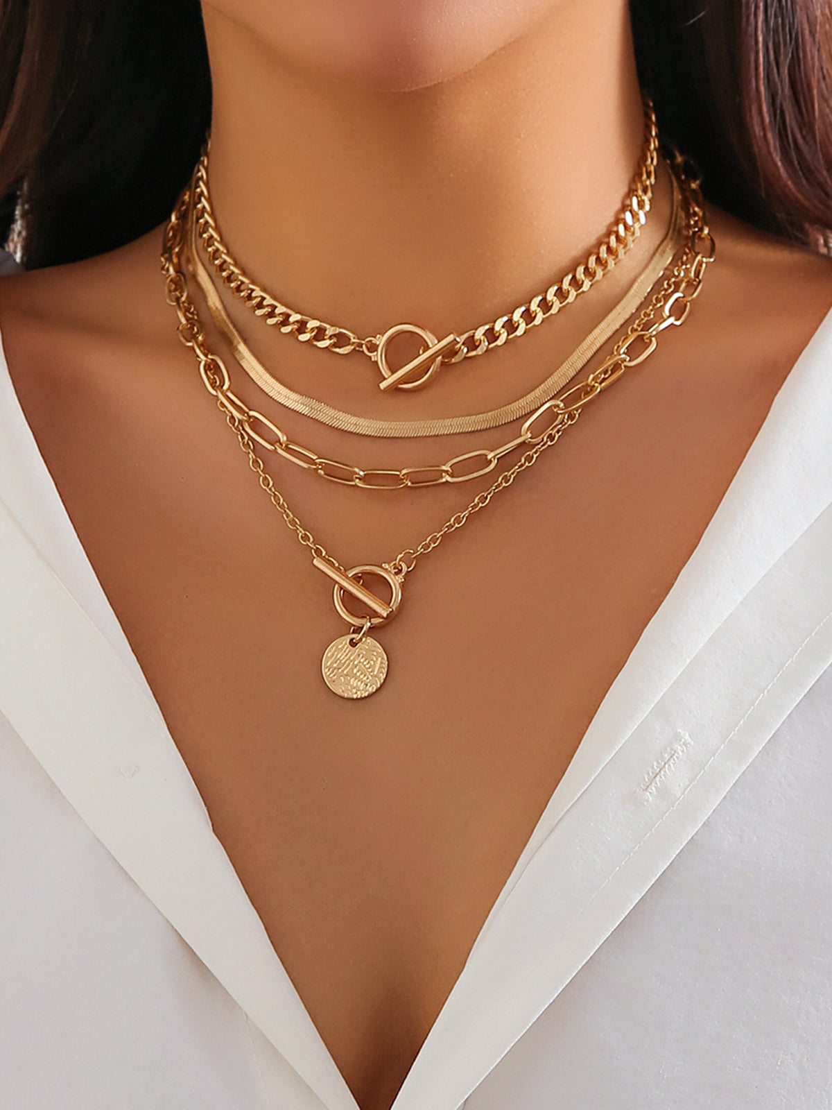 4-Piece Chunky Stacking Pendant Necklace