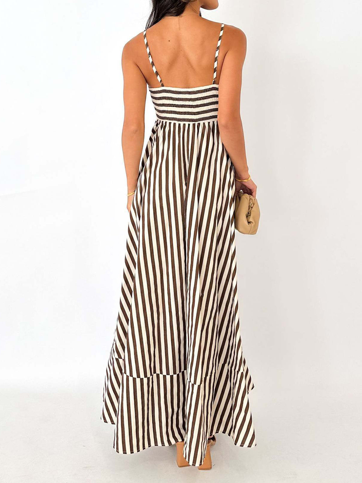 Striped Pleated Camisole Long Dress