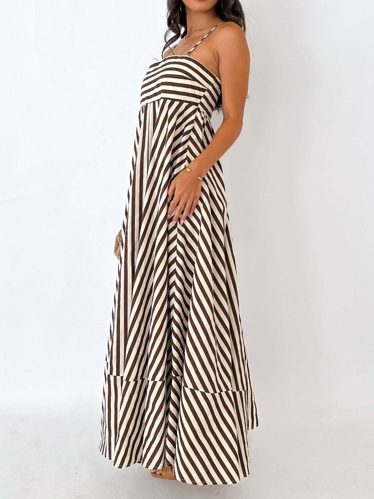 Striped Pleated Camisole Long Dress