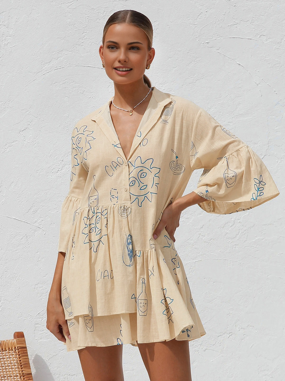 Oversized Sun-Printed Short Dress