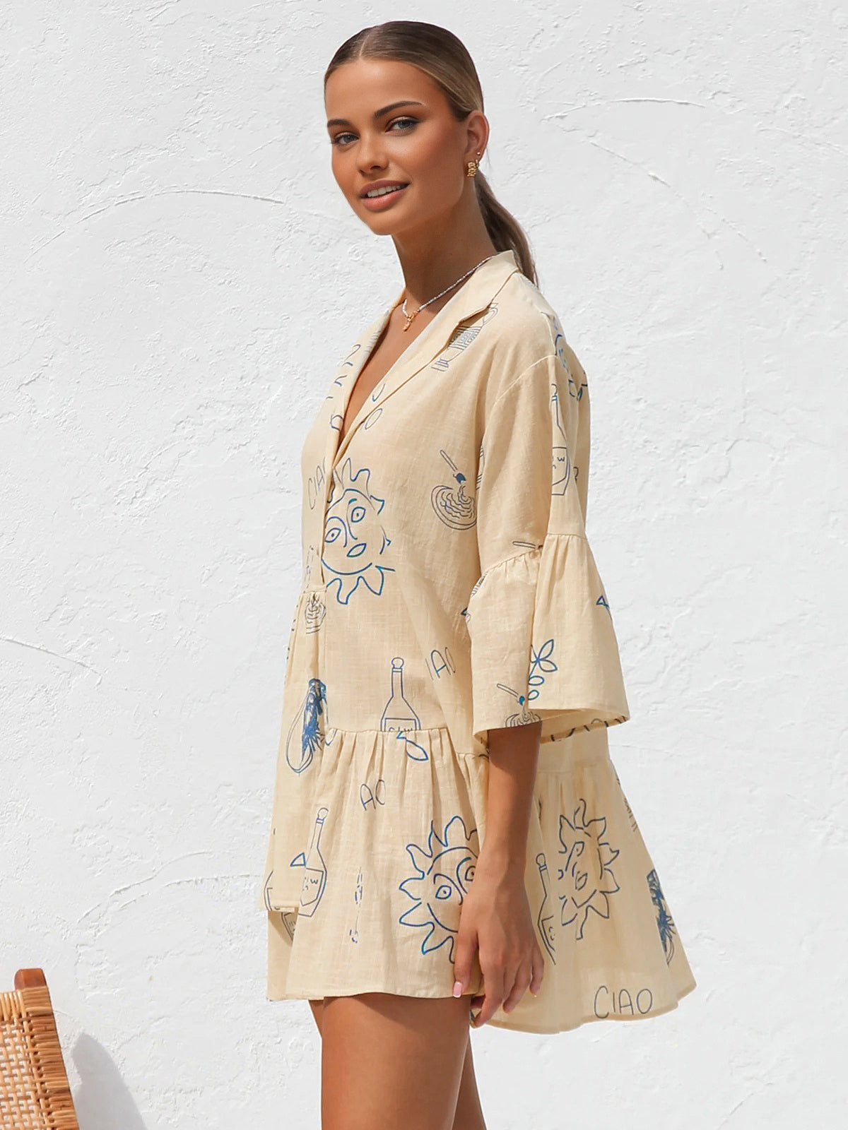 Oversized Sun-Printed Short Dress