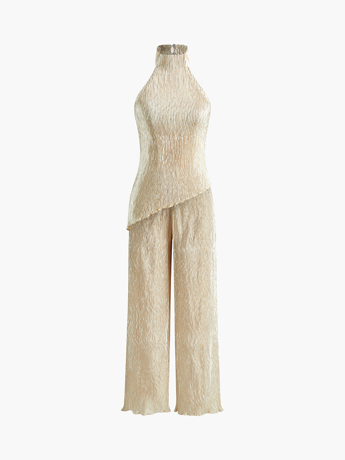 Asymmetrical Halter Crop Top and Wide Leg Pants Set