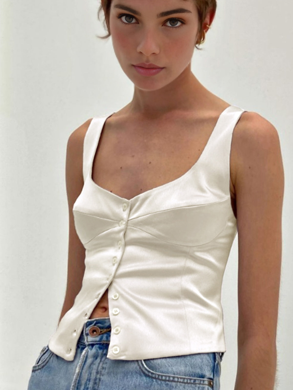 Casual Button-Up Strappy Top