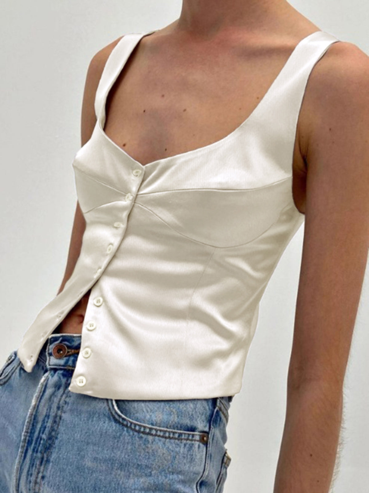 Casual Button-Up Strappy Top