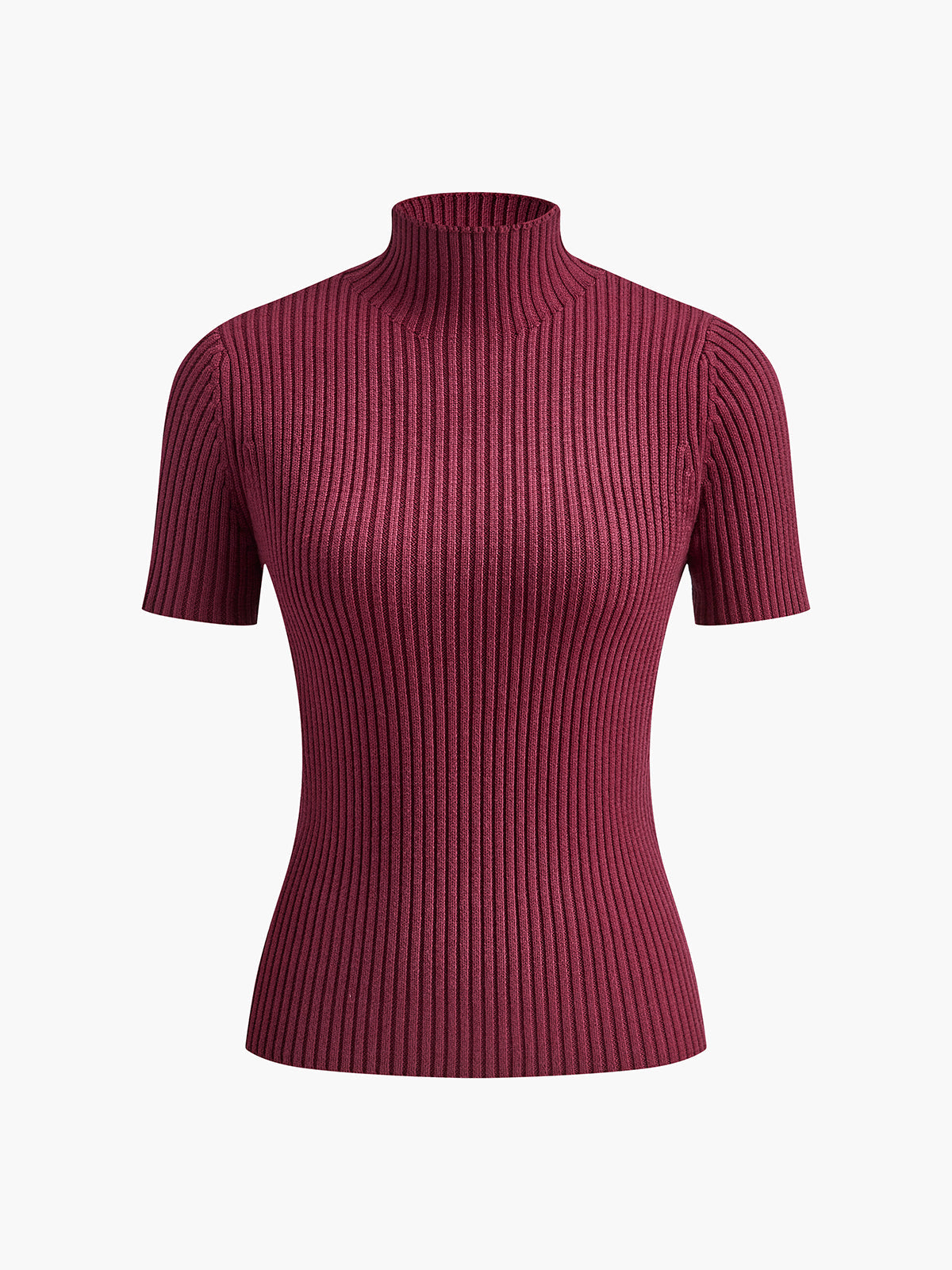 Solid High Neck Ribbed Knit Two-Piece Skirt Set with Split Detail