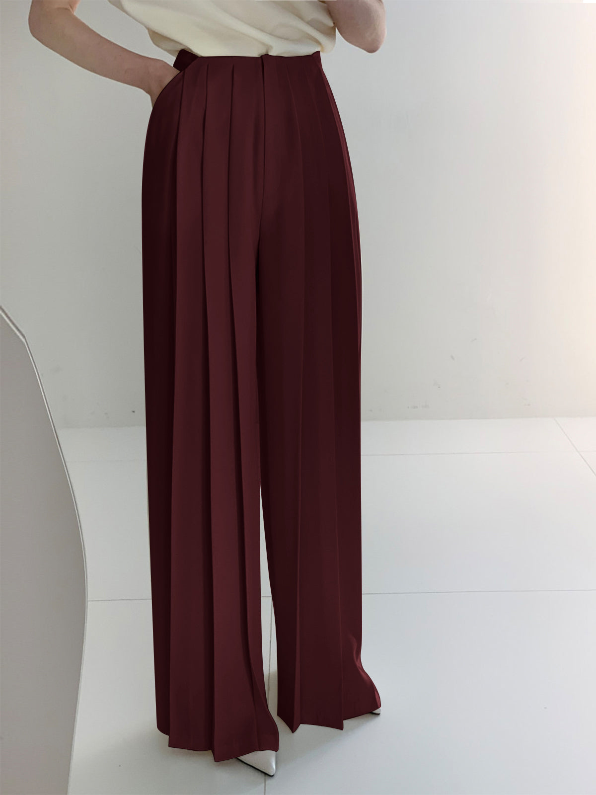 Pleated High-Waisted Wide-Leg Pants