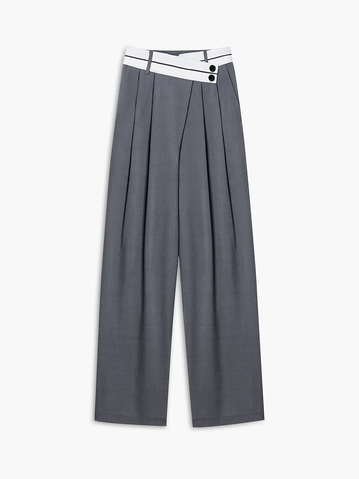 Asymmetrical Wide Leg Dress Pants with Contrast Waistband