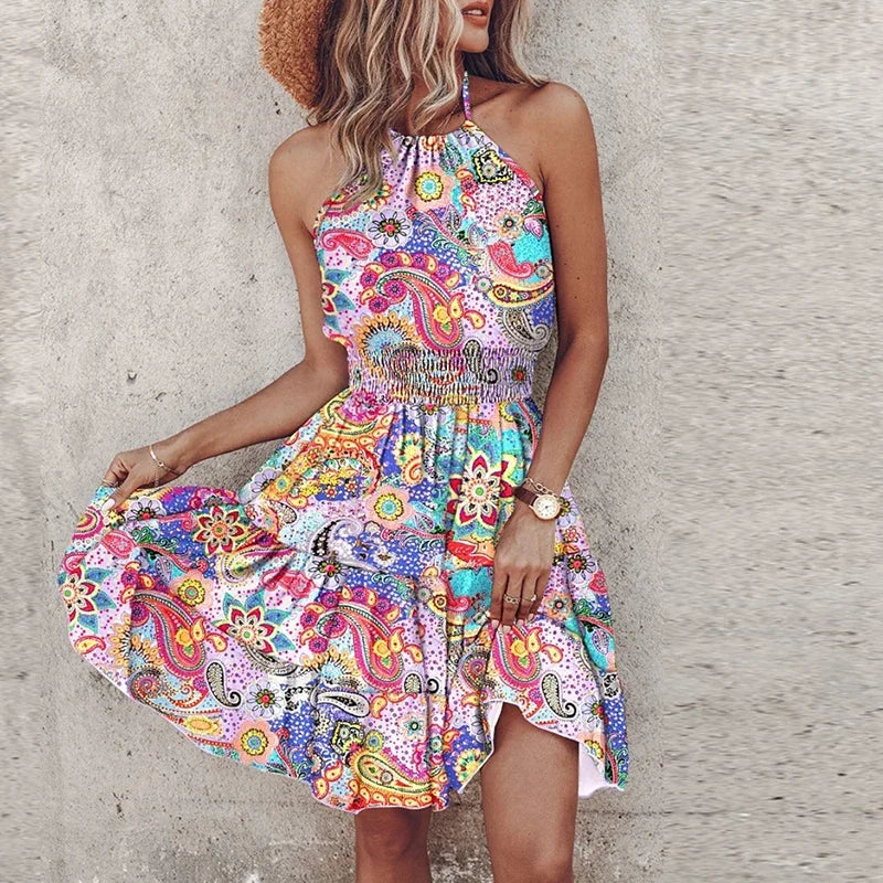 Backless Irregular Printed Mini Dress