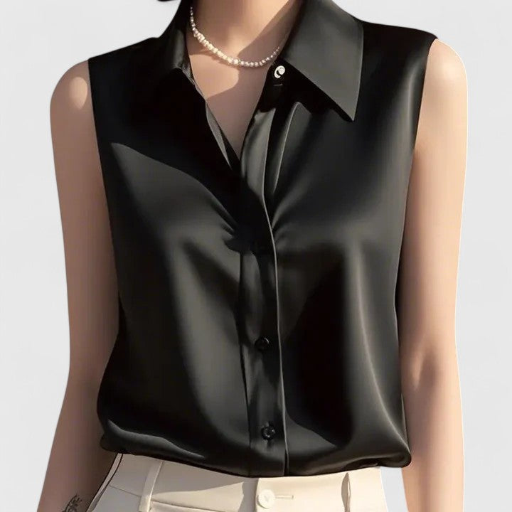 Elegant Chic Sleeveless Satin Blouse