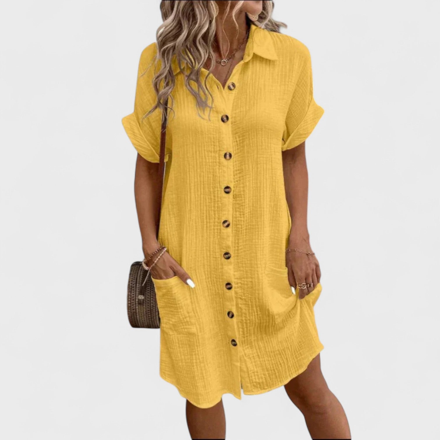 Retro Cotton Linen Shirt Dress