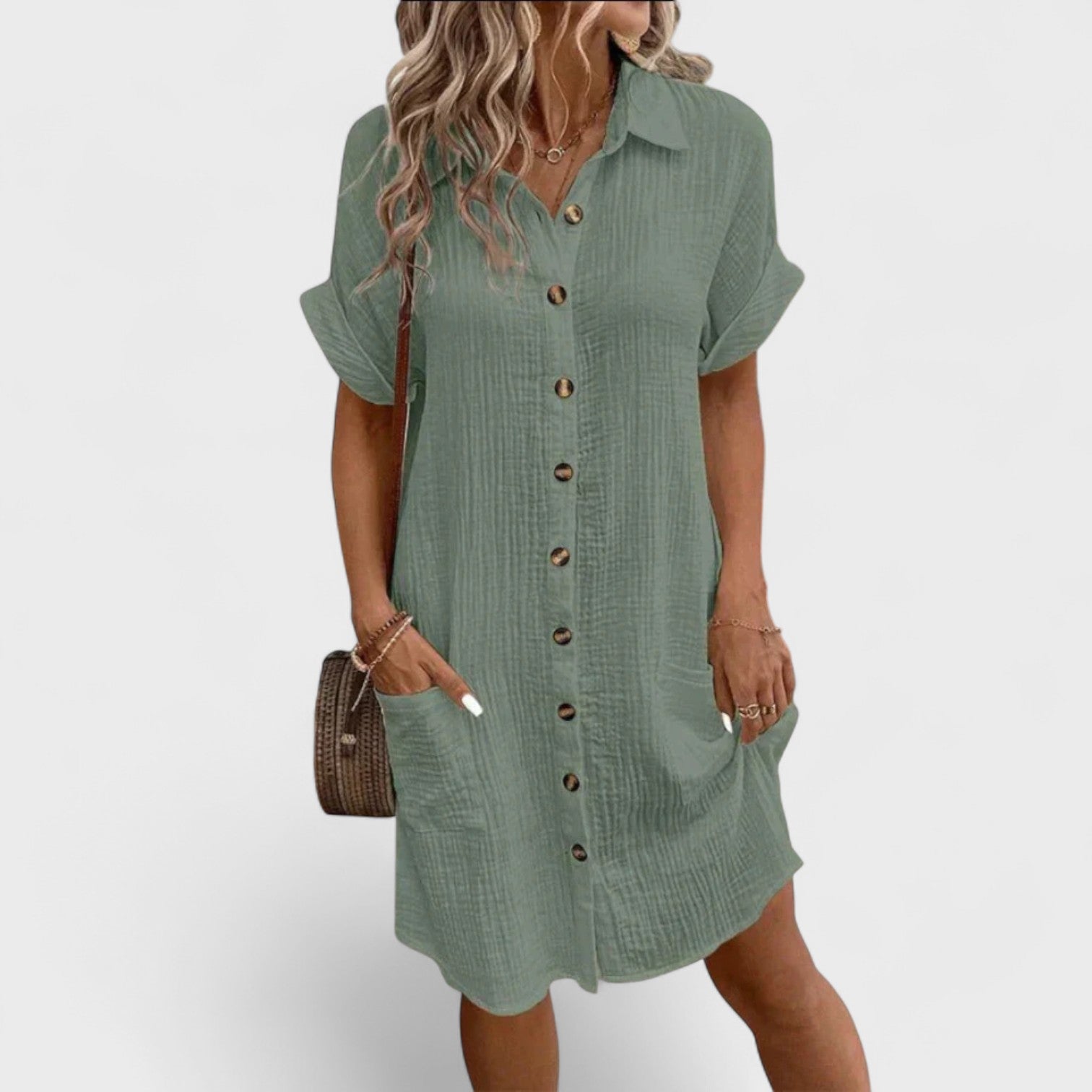Retro Cotton Linen Shirt Dress