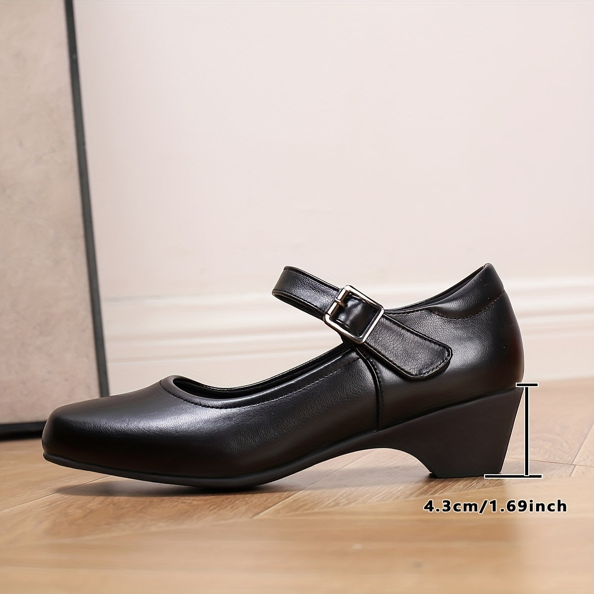 Black Leather Block Heel Mary Janes