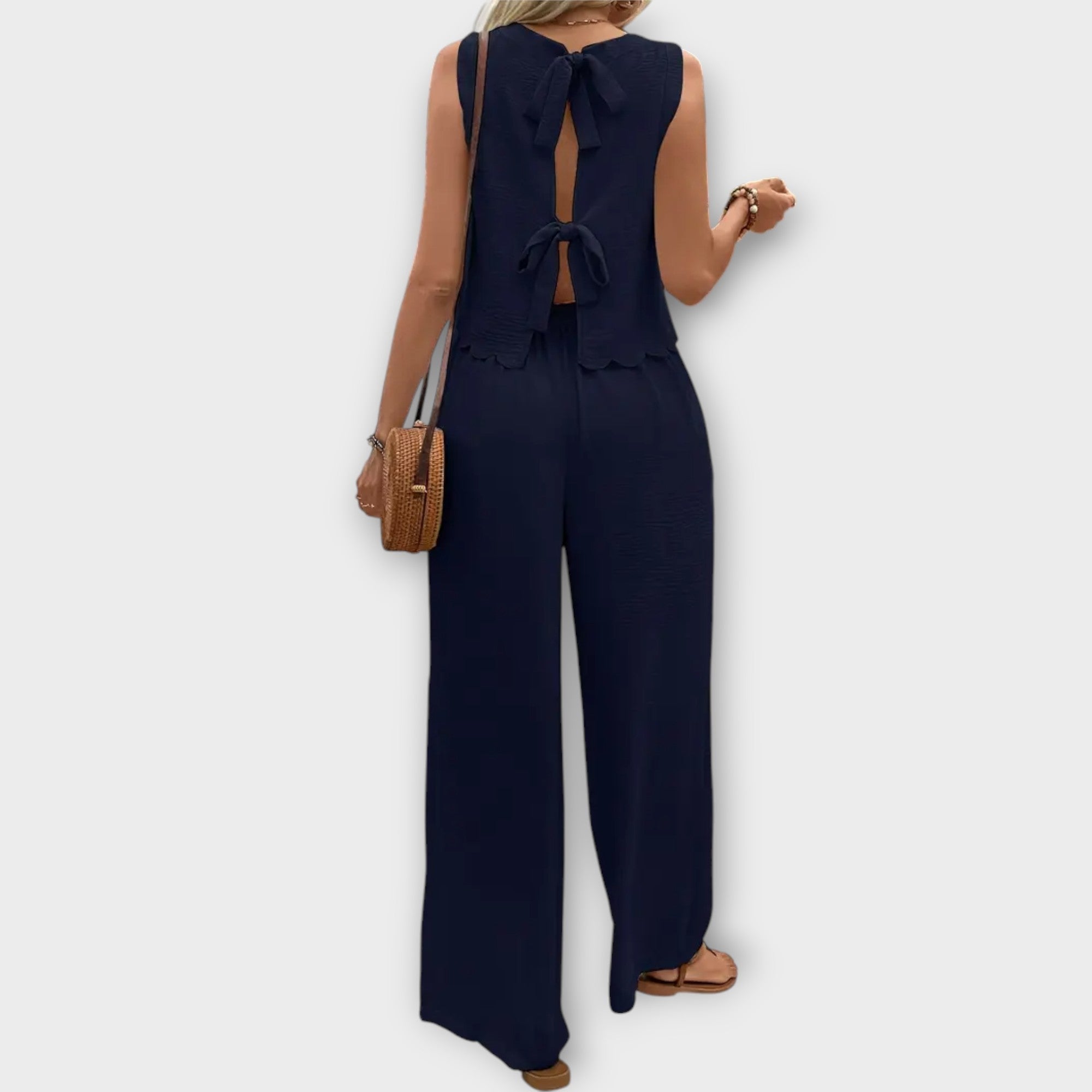 Vest with Petal Trim & Long Pants