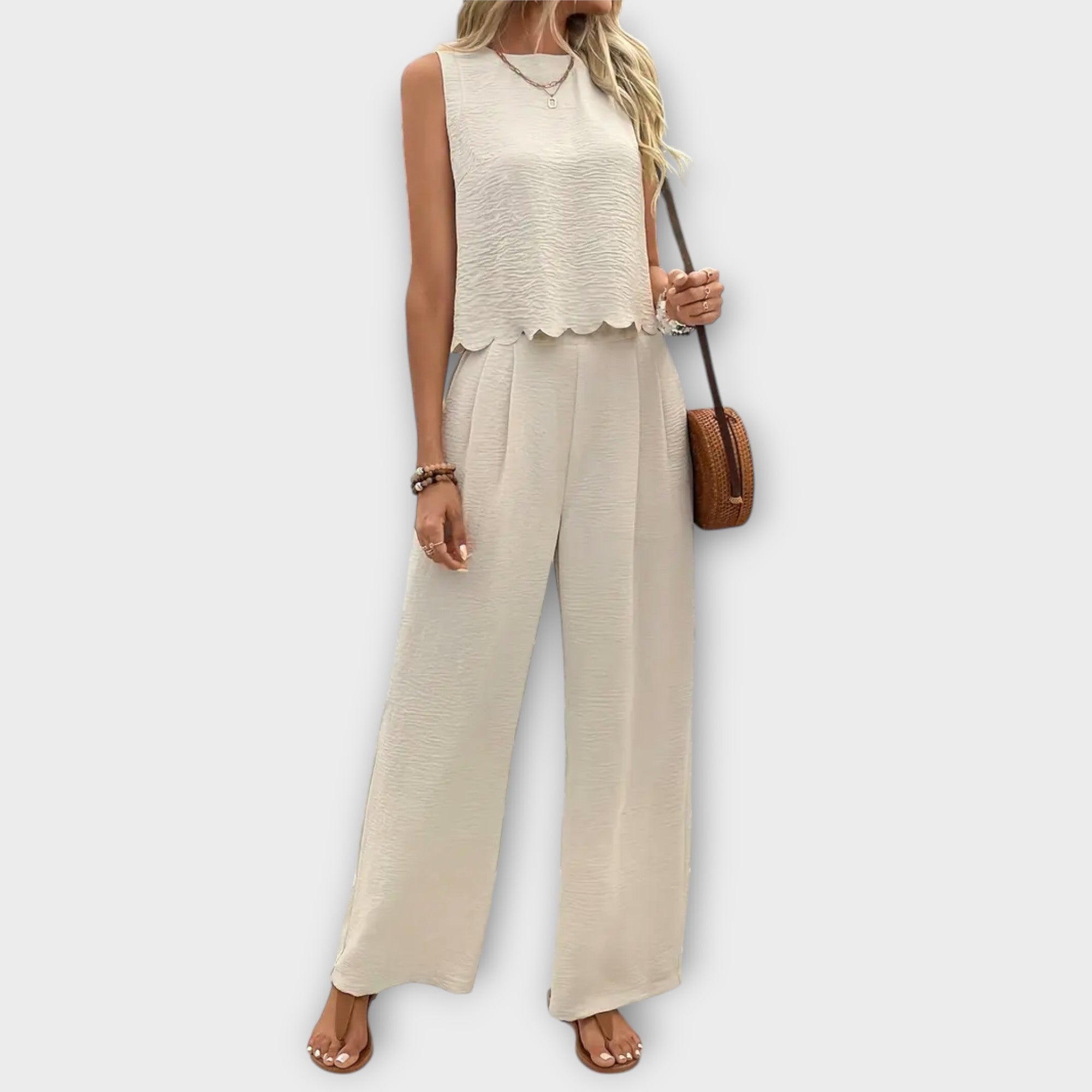 Vest with Petal Trim & Long Pants