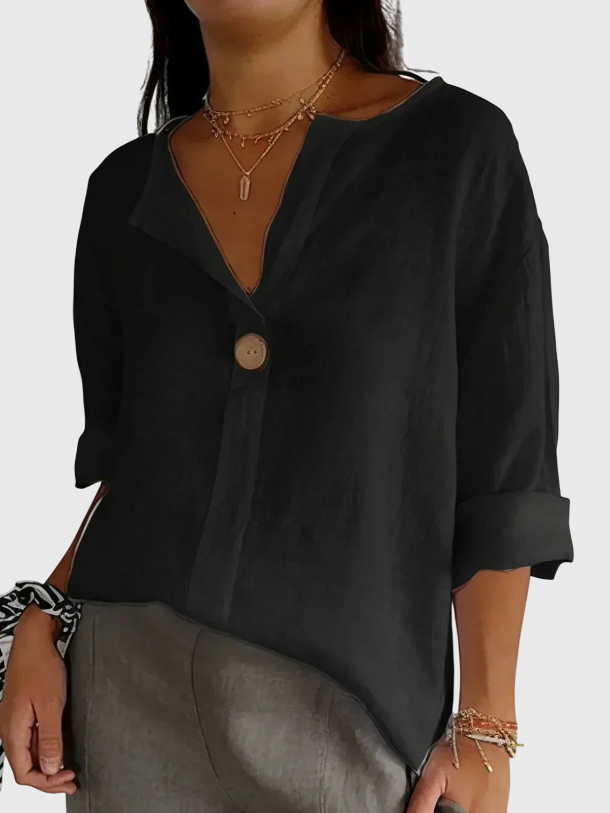 Elegant Ease Button Blouse