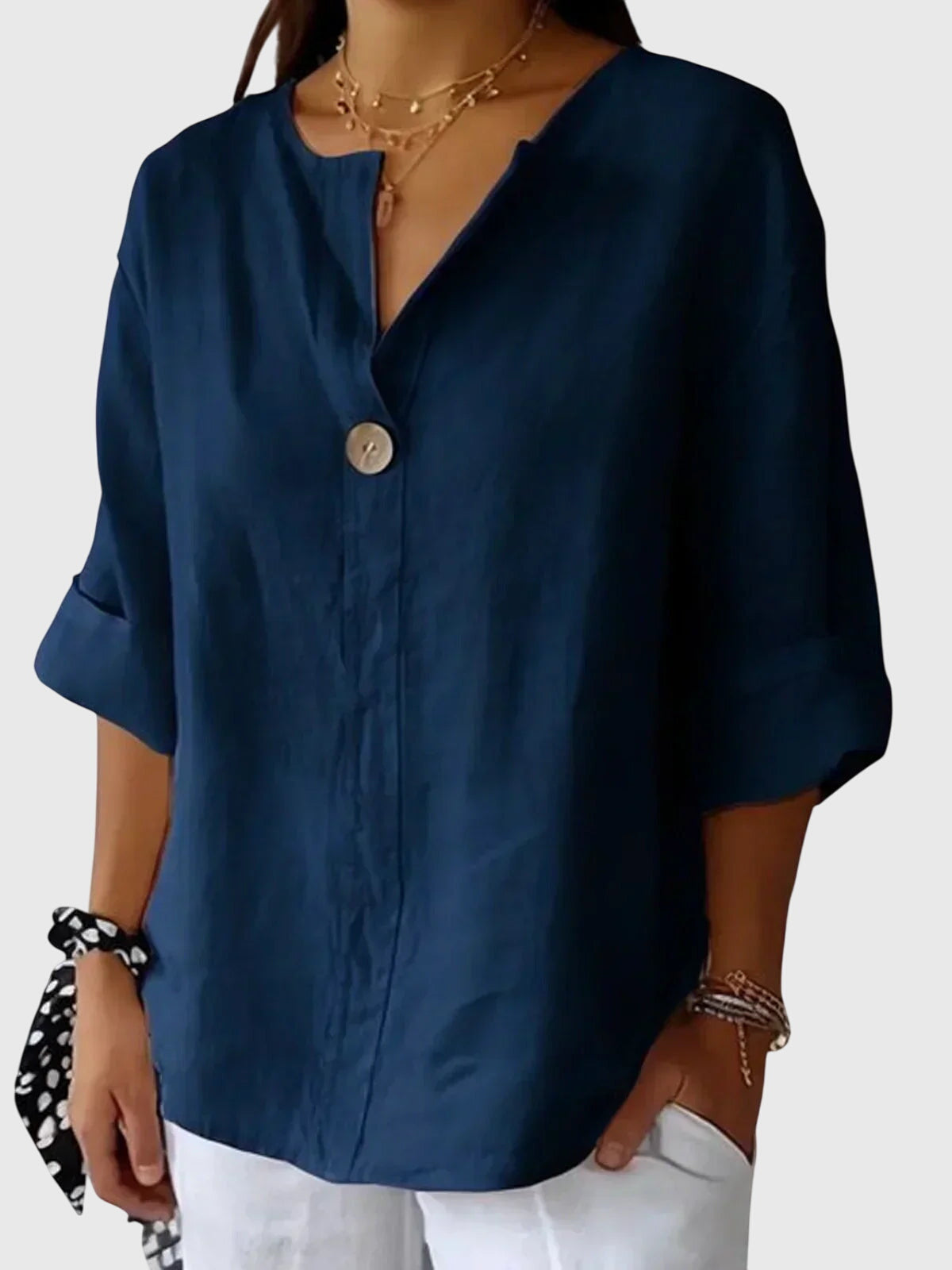 Elegant Ease Button Blouse