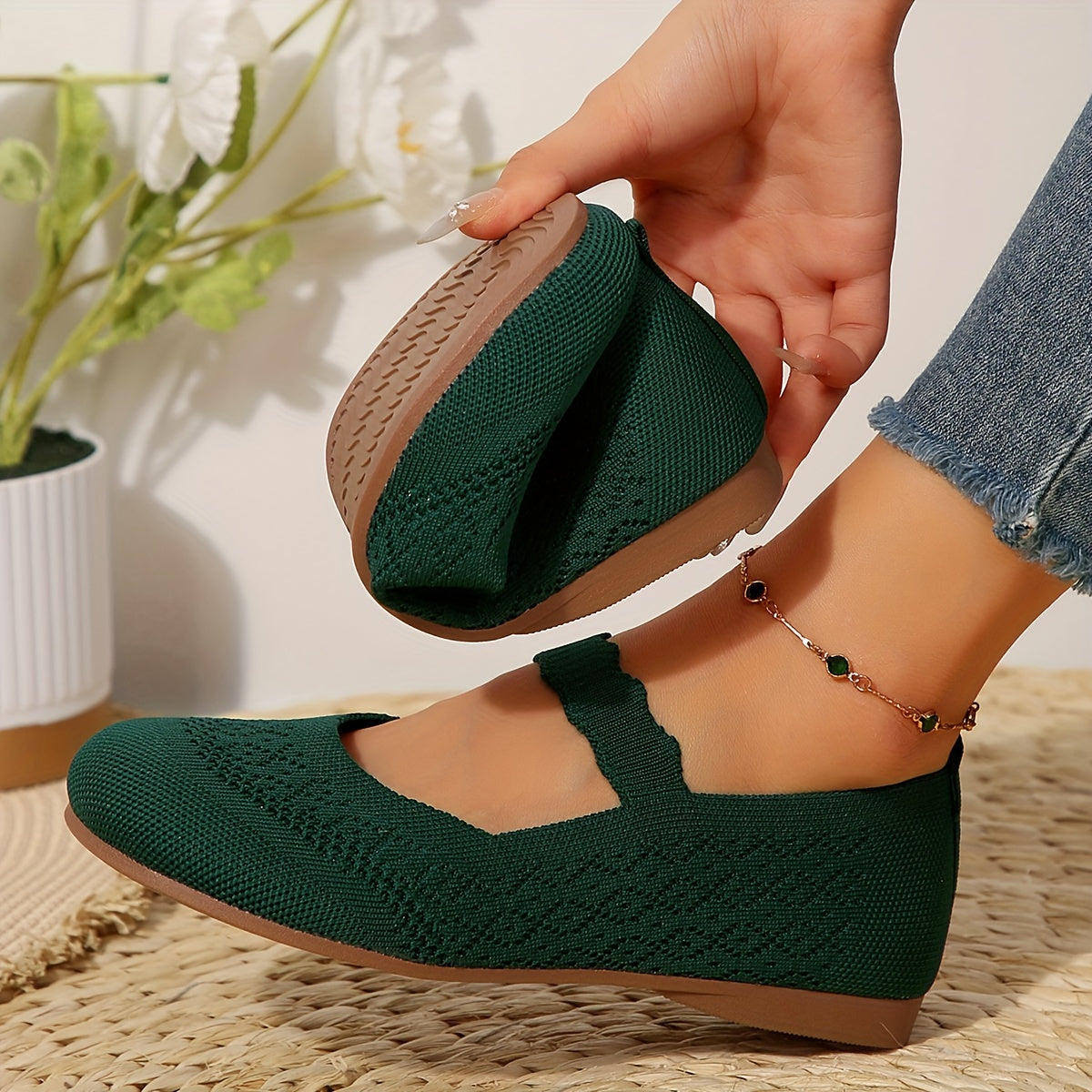 All-Season Knit Mary Jane Flats