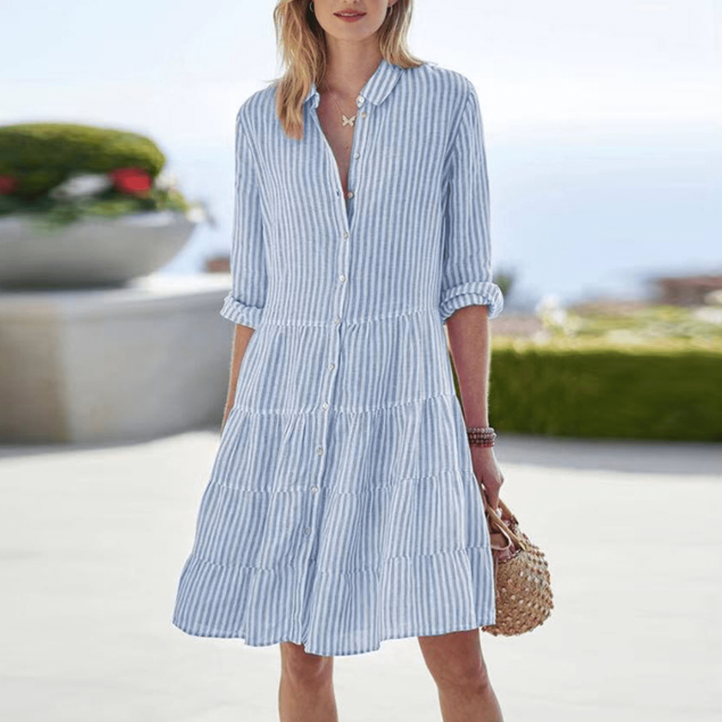 Striped Button-Front Sundress